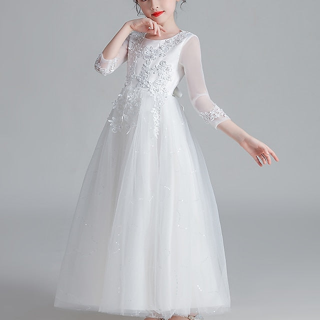 Kids Long Girls' Flower Dress Floral Sleeve Girl FashionChic
