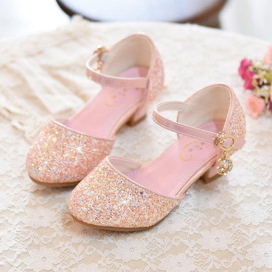 Little Princess Girls' Heels Glitters Party Rubber PU Shoes FashionChic