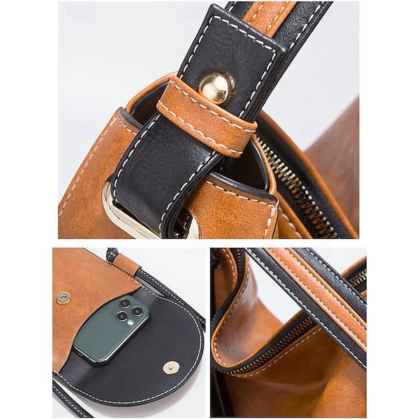 Faux Leather Shoulder 4-Piece Handbag Bag Women's – Set FashionChic