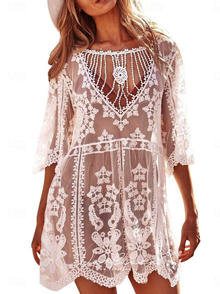 Women's Cover Up Swimsuit Dress Lace Patchwork Vacation