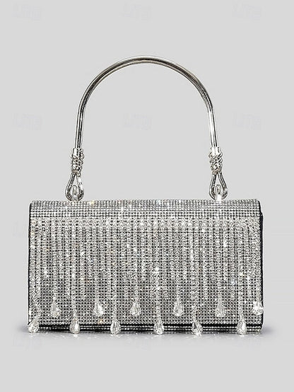Evening Elegant with Silver Handbag Crystal Chain Women's FashionChic