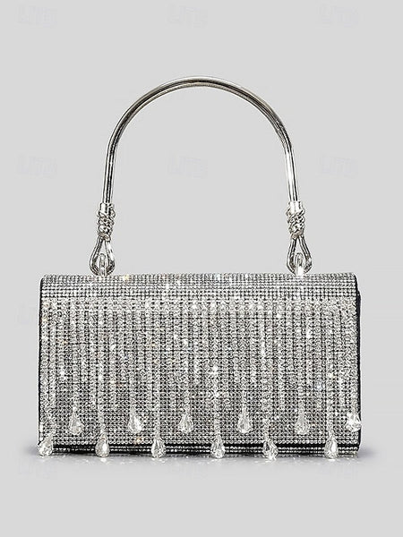 Evening Elegant with Silver Handbag Crystal Chain Women's FashionChic
