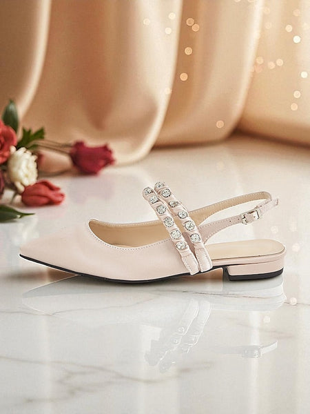Toe Flats Satin - Women's Rhinestone Slingback Pointed FashionChic