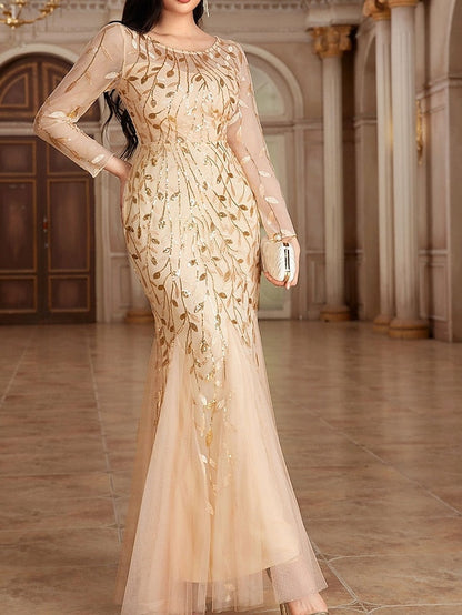 Mother Party Floor Dress Crew Bride of Neck Elegant the FashionChic