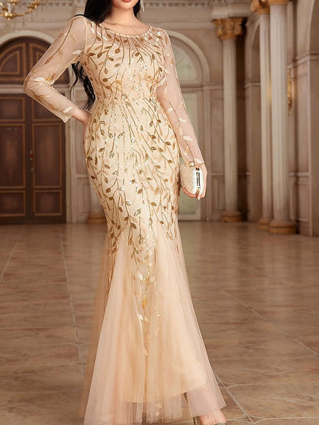 Mother Party Floor Dress Crew Bride of Neck Elegant the FashionChic