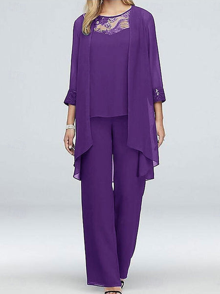 Dress Mother Neck Crew Elegant 3 Piece Vintage the of Bride FashionChic