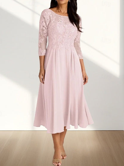 Guest Bride of Crew Elegant A-Line Mother Dress Neck Wedding the FashionChic