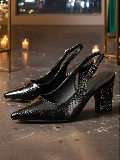 with Block - Pointed Heel Women's Pumps Toe Gold Slingback FashionChic