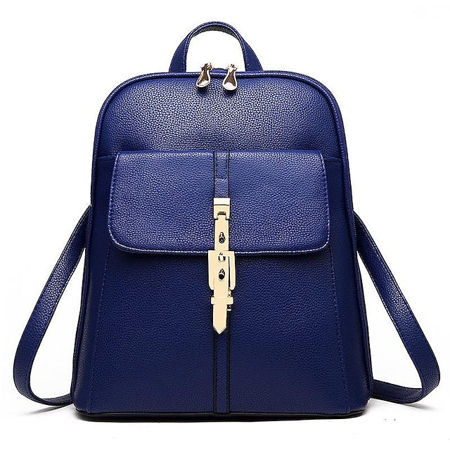 Women's Lock Black Leather Faux Purse Backpack with Gold FashionChic
