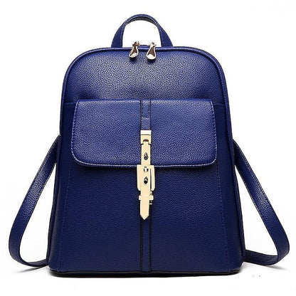 Women's Lock Black Leather Faux Purse Backpack with Gold FashionChic