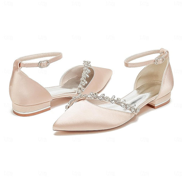 Flats White Elegant Wedding Toe Women's – Pointed Satin FashionChic