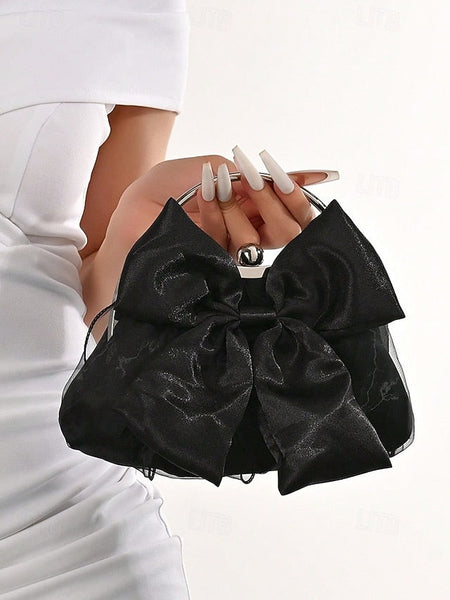 – Evening Bag Elegant Clutch Bow Satin Women's Pearl FashionChic