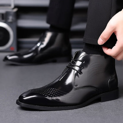 Wingtip Glossy Brogue Burgundy Leather Men's Ankle Faux FashionChic