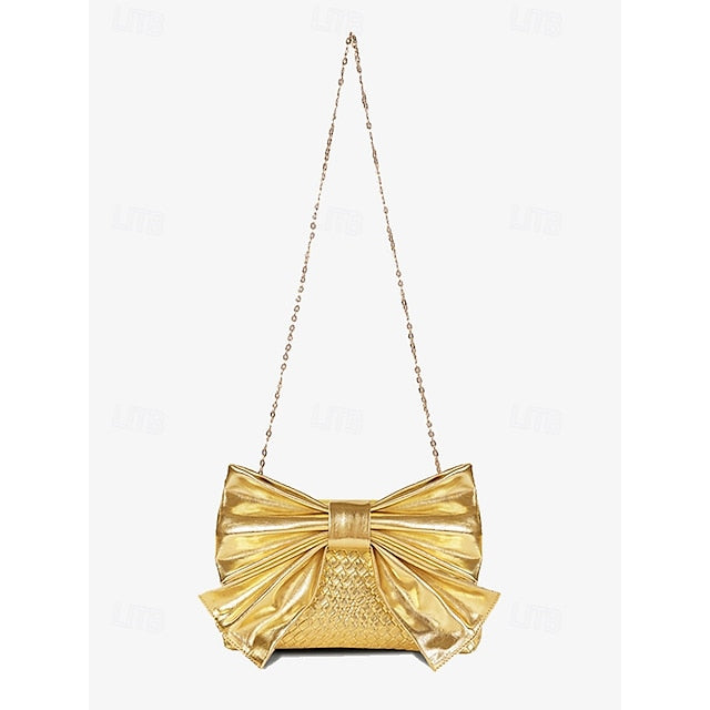 Oversized Faux Leather Bag Women's Clutch Bow with Gold FashionChic