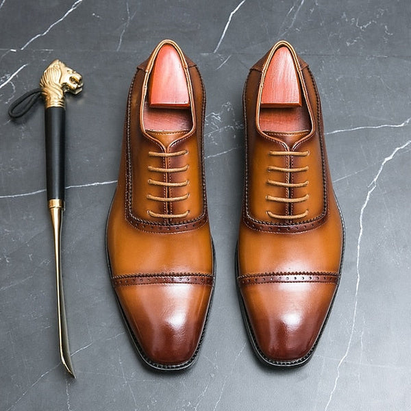 Classic Oxford – Leather Brown Shoes Men's Faux Brogue FashionChic