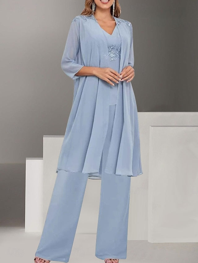 V Mother Elegant Dress Simple of Wedding the Guest Bride Piece 3 FashionChic