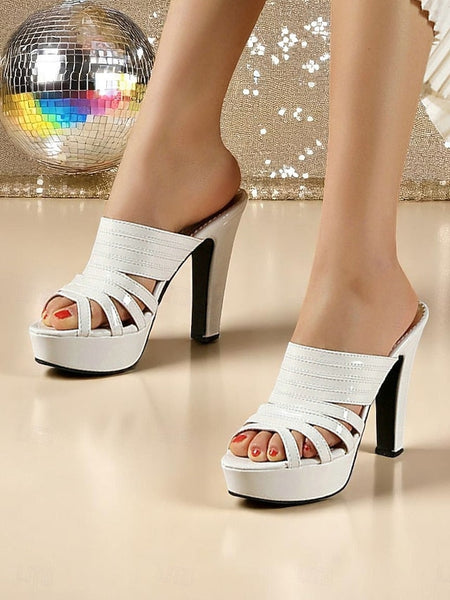 Open-Toe - Platform Mule Women's Heels Strappy White FashionChic