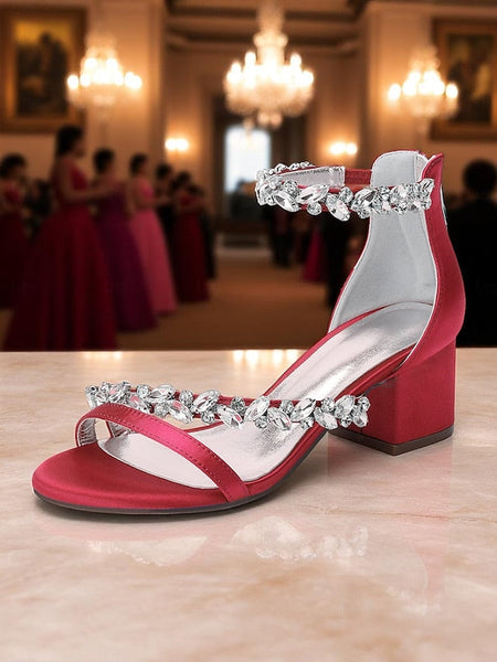 Women's Crystal Purple - Block Satin Sandals Heel FashionChic