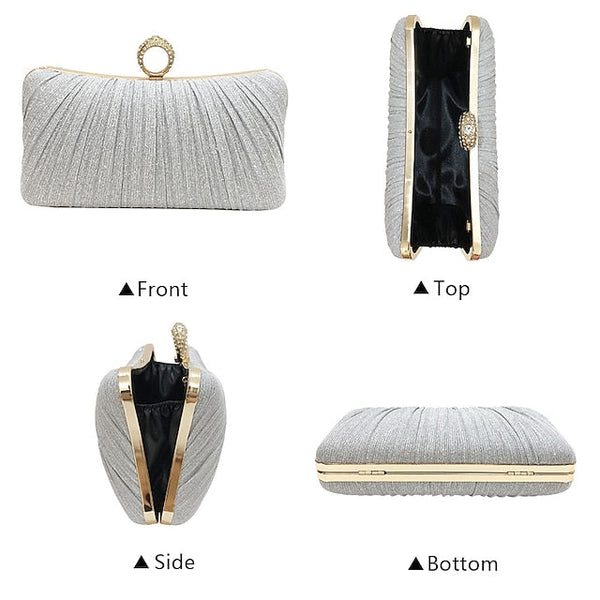 Evening Bag Ring with Elegant Rhinestone Glitter Clutch Gold FashionChic