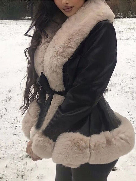 Fur Jacket Warm Women's Leather Faux Collar Breathable FashionChic