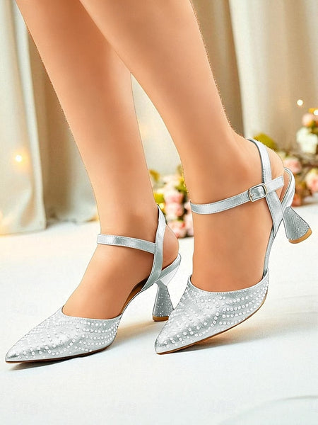 Rhinestone Women's Slingback Red Heels Pointed Toe FashionChic