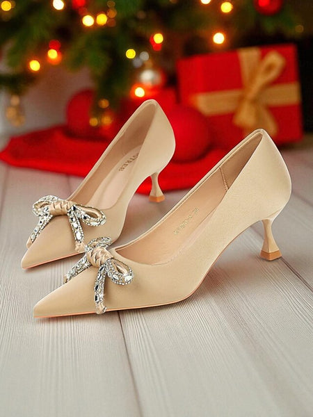 with Women's Heels Pointed Crystal - Bow Stiletto Orange FashionChic