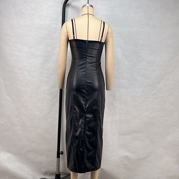Women's Midi Dress Slip Dress Leather Dress Fashion Modern