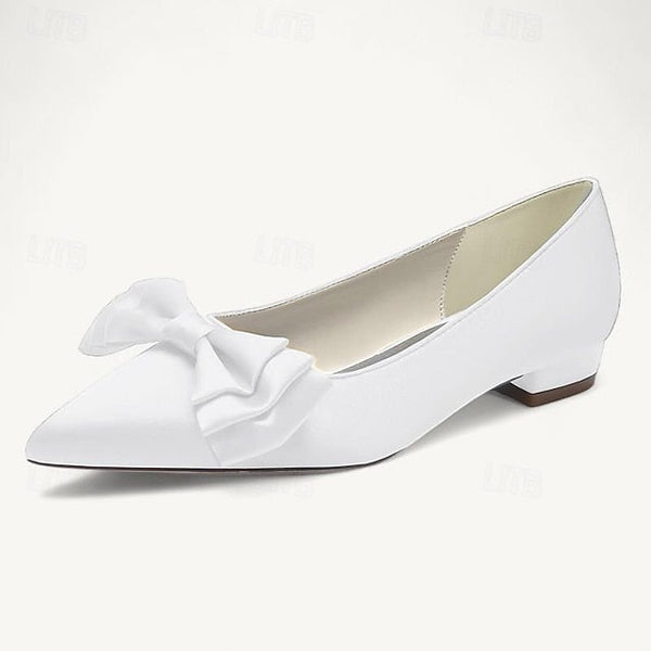 Pointed Low Bowknot Party Shoes Wedding Heel Women's Flats FashionChic