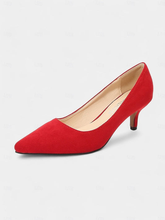 Suede with Women's Pointed-Toe Kitten Emerald Pumps Green FashionChic