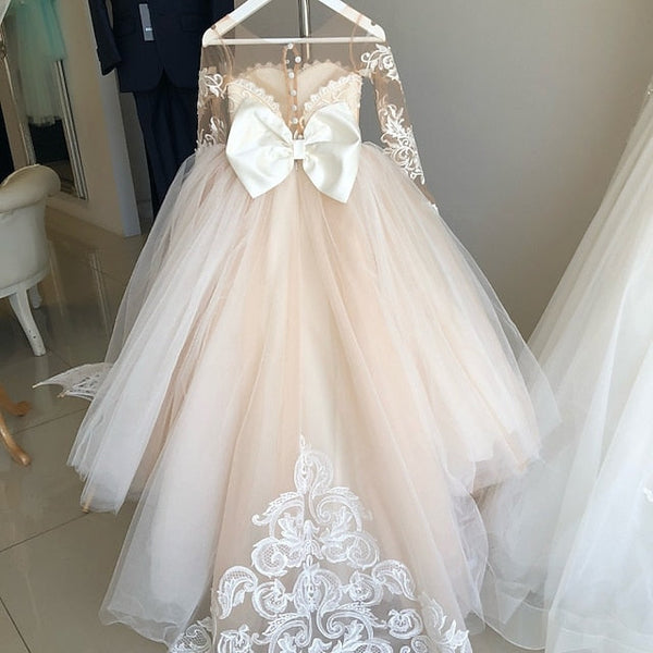 Long Kids Flower Girls' Color Solid Party Dress Girl FashionChic