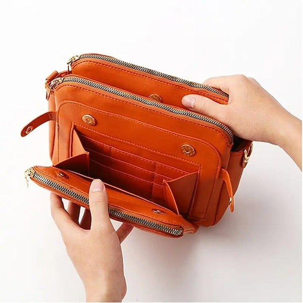 Shoulder Leather Women's Vintage Three-Layer Crossbody FashionChic