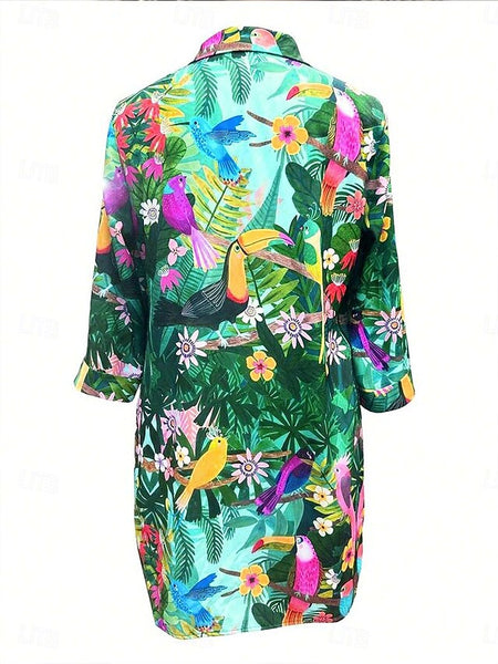 Women's Mini Dress Shirt Dress Hawaiian Shirts  Flowy