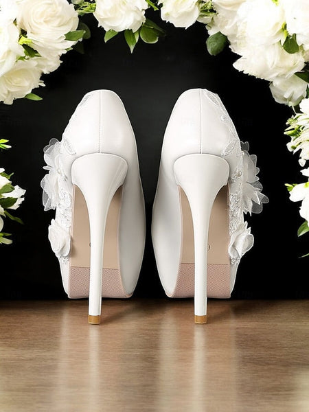 Lace White Wedding Shoes Embellishments Floral with FashionChic