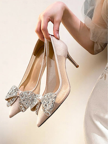 Glitter Women's with High Rhinestone Bow Heels FashionChic