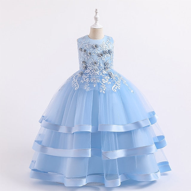 Girls' Wedding Kids Colored Party Dress Solid Sleeveless FashionChic