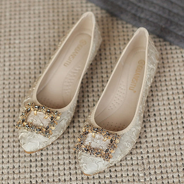 Crystal Flats Embellished Women's Wedding Floral Foldable - FashionChic