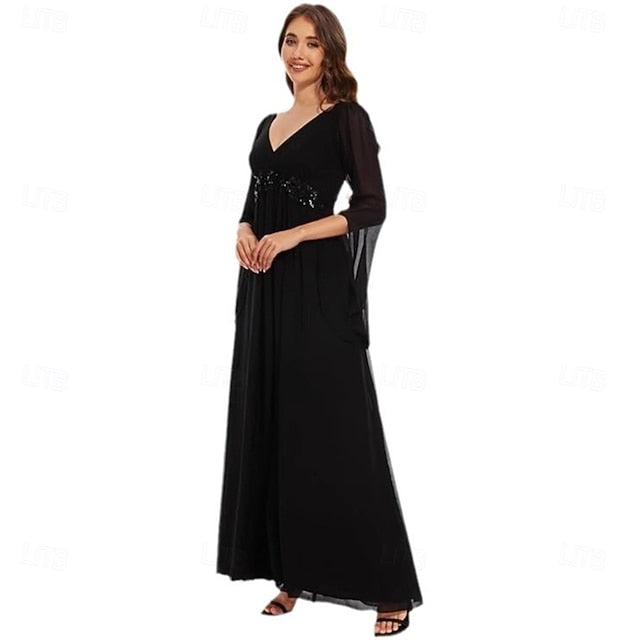 Elegant Simple the V Neck A-Line Bride Mother Dress of Floor FashionChic