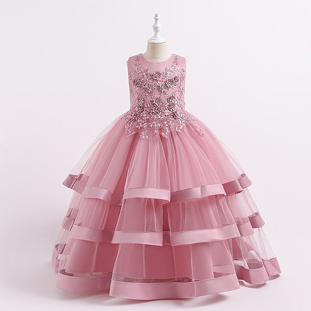 Girls' Wedding Kids Colored Party Dress Solid Sleeveless FashionChic