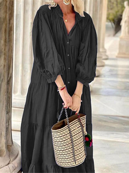 Women's Black Blue Summer Spring Maxi Dress Cotton Linen