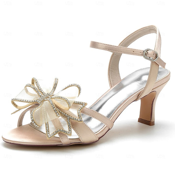Bridal Rhinestone Sandals Bow – Kitten with Heel Detail Luxury FashionChic