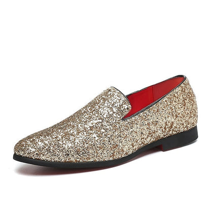 Glitter Silver and with Loafers Design Slip-On Men's FashionChic