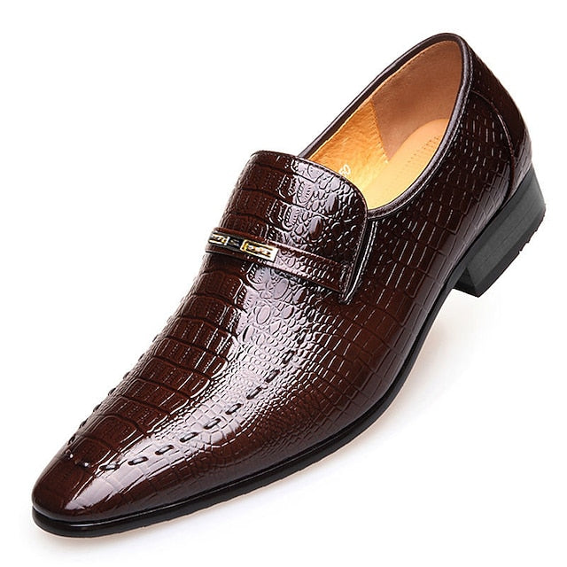 Pattern Leather Crocodile Men's Brown Faux - Loafers FashionChic
