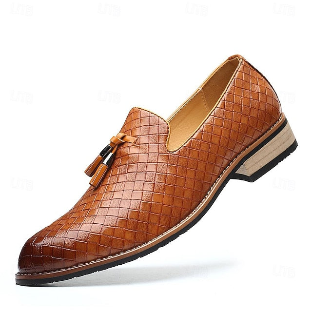 Woven Tassel Black Men's Loafers Detail Leather with Faux FashionChic