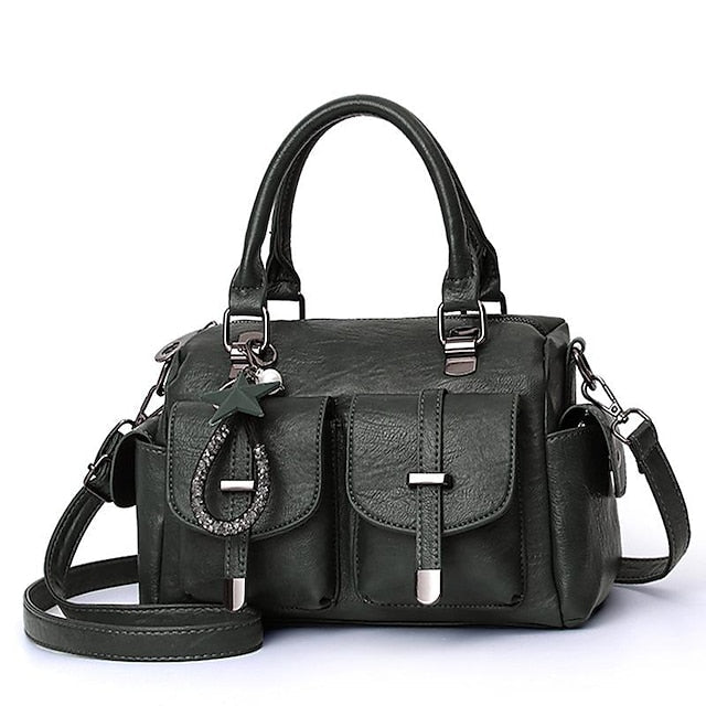 Stylish Large – Women's Blue Leather Handbag Faux FashionChic