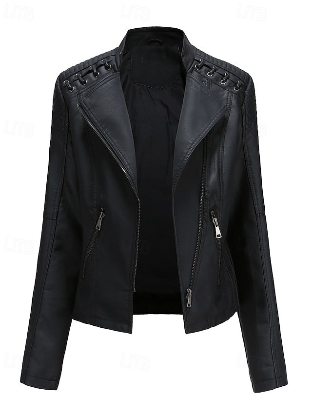 Women's Pocket Jacket Zipper Faux Leather Comfortable FashionChic