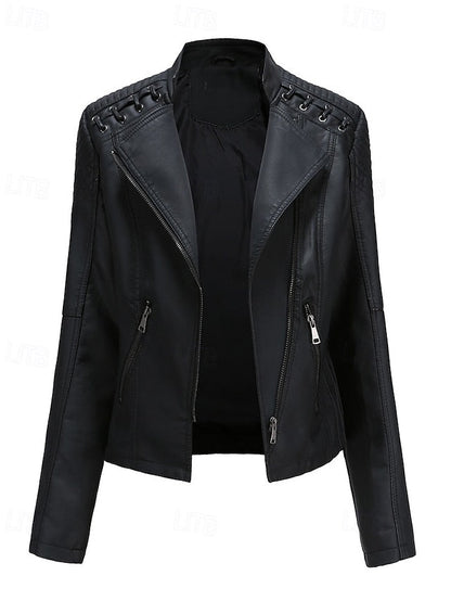 Women's Pocket Jacket Zipper Faux Leather Comfortable FashionChic