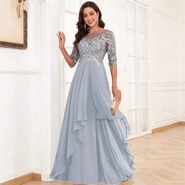 of Dress Mother Neck Elegant Simple Floor the Crew Bride FashionChic