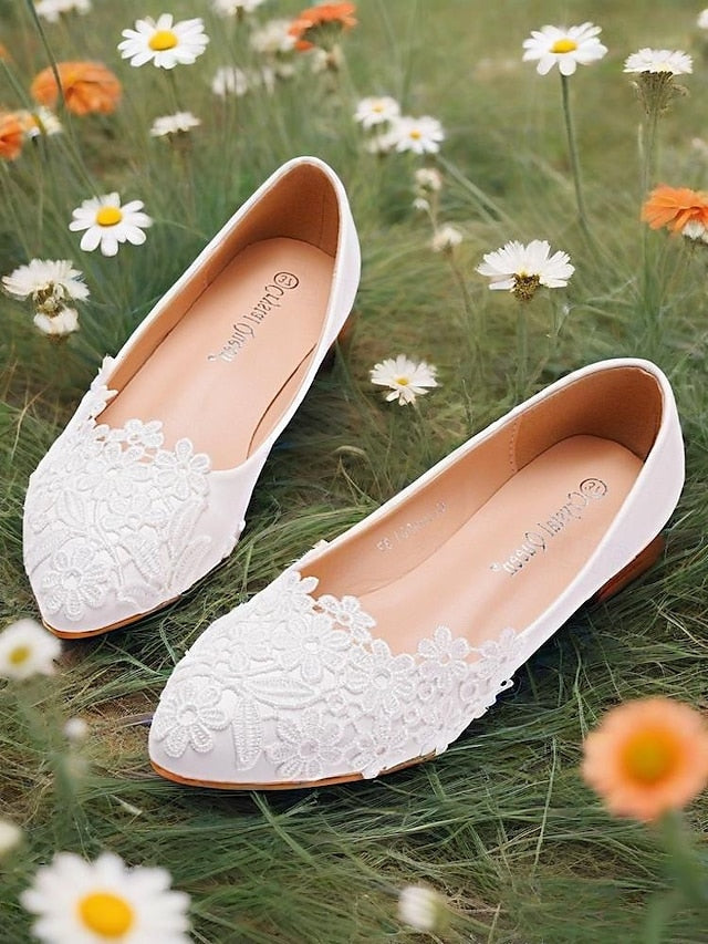 White – Elegant Women's Flats Lace Ballet Brides for FashionChic