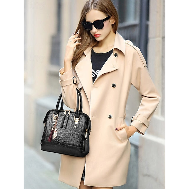 Crocodile Handbag with Women’s Leather Faux Tassel Pattern FashionChic