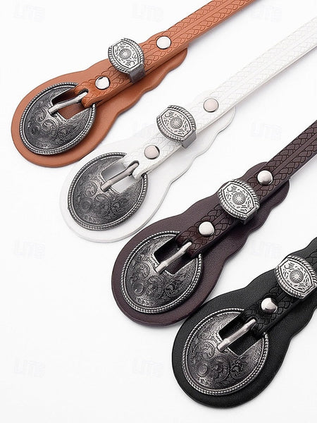 Faux Western Belt Vintage Waist Carved Women's Leather with FashionChic